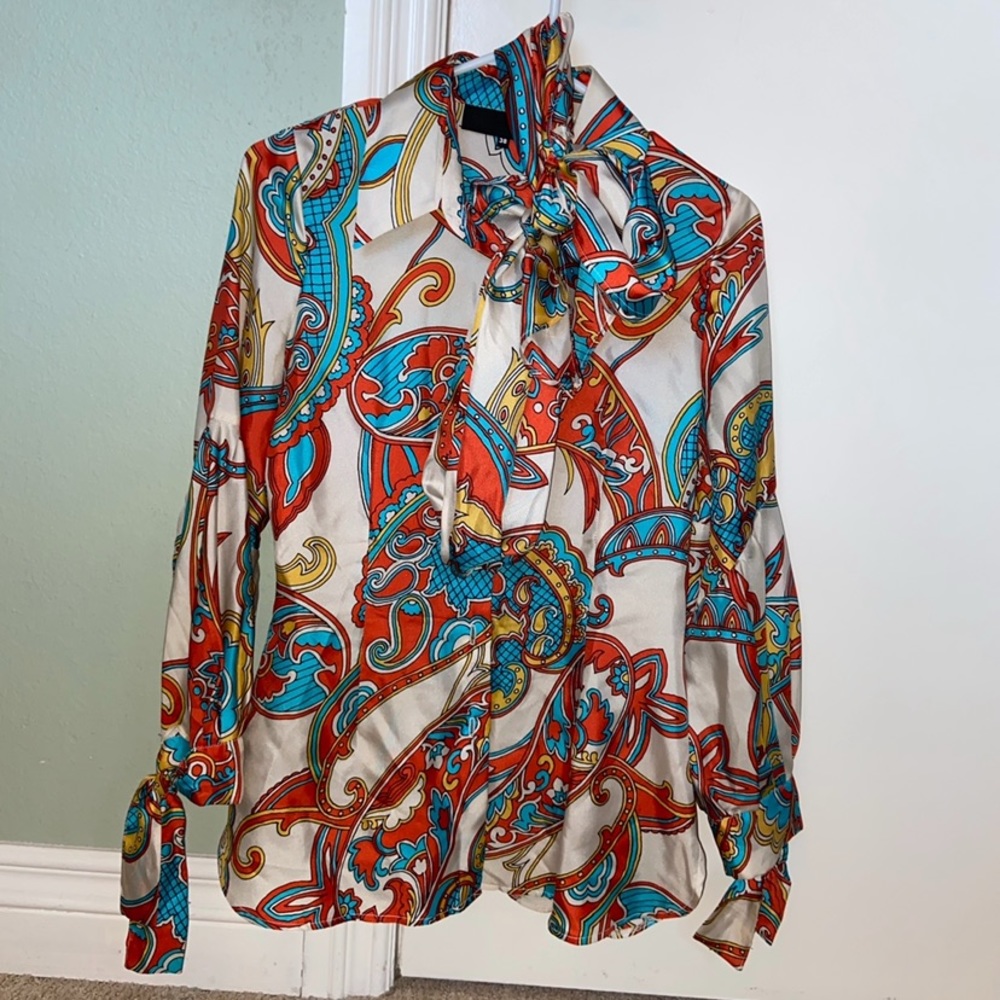 Vintage 1970s Silk Paisley Blouse